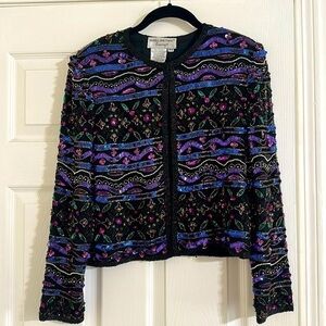 Papell Boutique Evening sequin shrug top long sleeve jacket blouse size P4